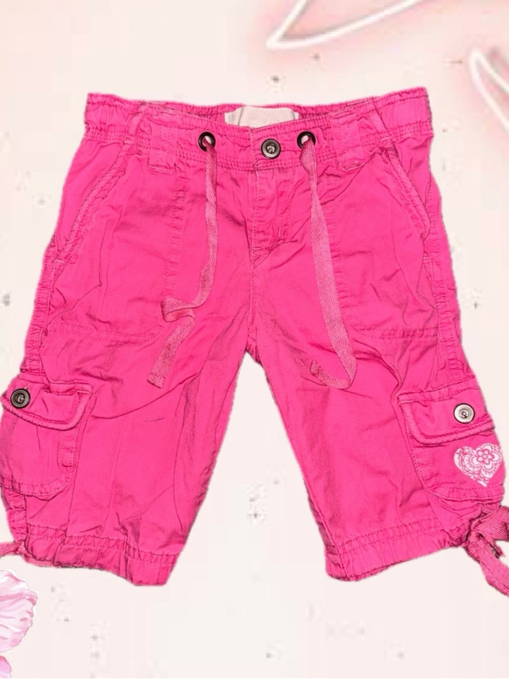 Kaisely Bright Hot Pink Cargo Capris for Girls